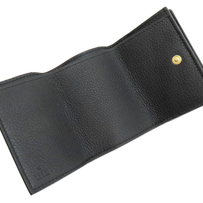 Gucci Trifold Wallet Logo Mini Wallet Leather Black Gold Hardware Black Compact