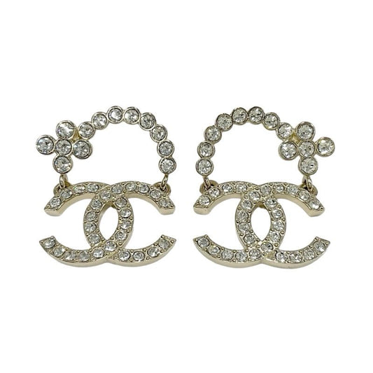 Chanel Earrings Earring Gold Coco Mark Flower Rhinestone