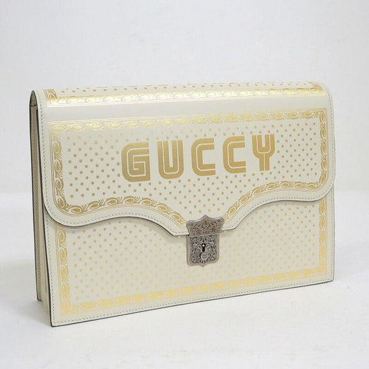 Gucci Clutch Logo Star Leather Silver White Gold