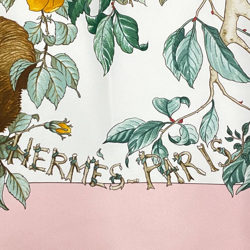 Hermes Scarf Carre 90 AU Coeur DES BOIS In The Woods 100% Silk Pink