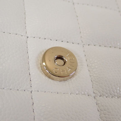 Chanel Classic Chain Wallet Ap0250 Shoulder Bag Caviar Skin White Gold Hardware