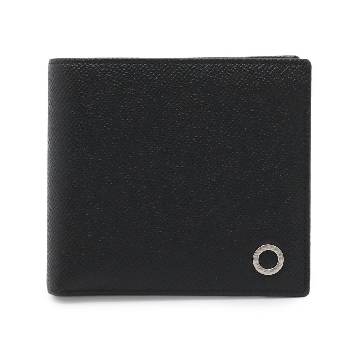 Bvlgari Man Bifold Wallet Grain Leather Black Blue Silver