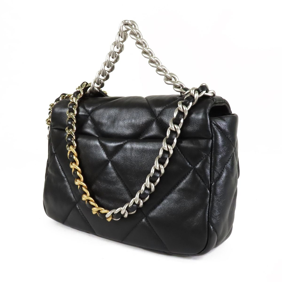 Chanel 19 Black Silver Gold Shiny Lambskin 2-Way Shoulder Bag — view 2
