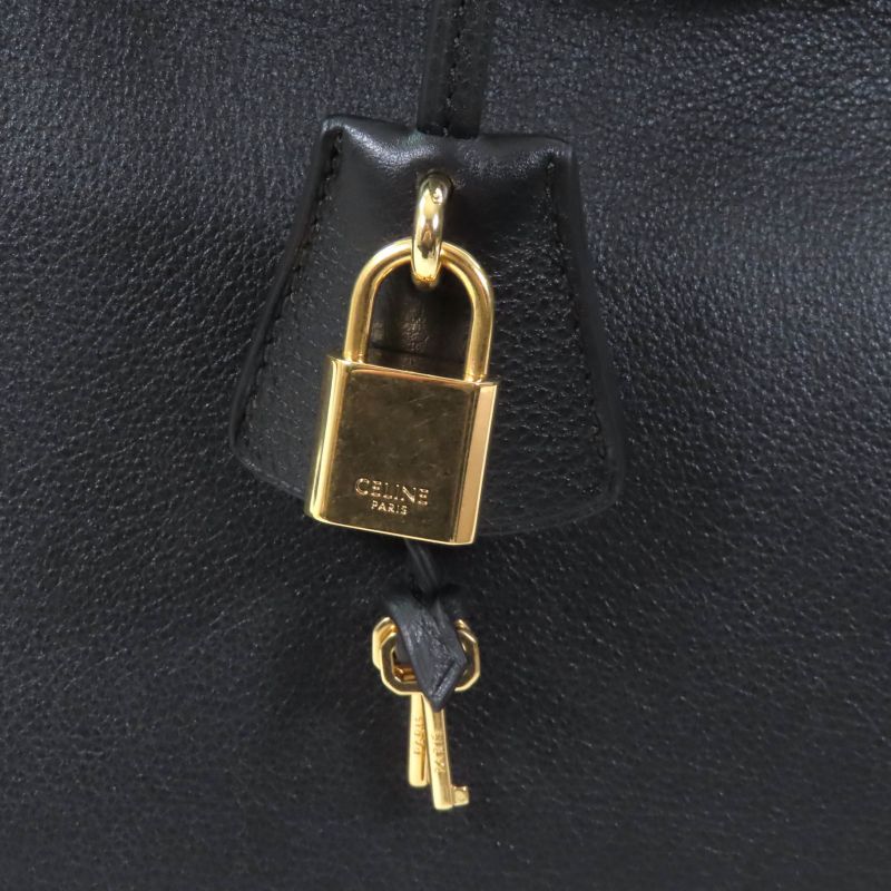 Celine 19987 Conti Bag Grained Calfskin Supple With Logo Padlock With Key Black