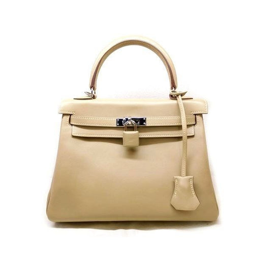 Hermes Kelly 25 Shoulder Strap 2-Way Swift Silver Hardware Beige