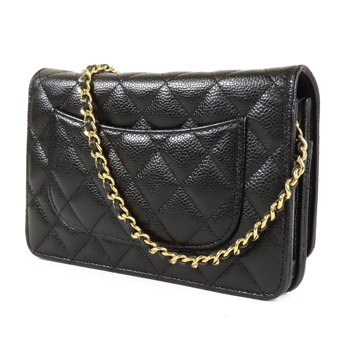 Chanel Chain Wallet Black Gold Caviar Leather Shoulder Bag — view 2