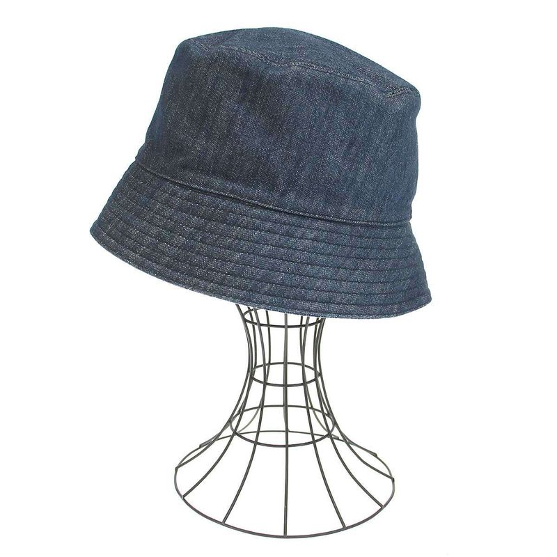 Prada Logo Plate Denim Bucket Hat 2hc137 Aj6 Indigo L