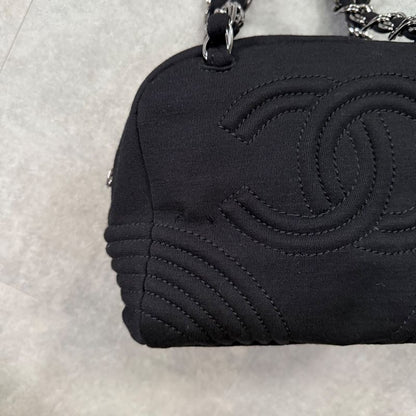 Chanel Chain Shoulder Bag Coco Mark Cotton Jersey Black Silver Hardware Deca