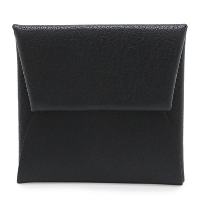 Hermes Bastia Coin Purse Chevre Leather Black Silver