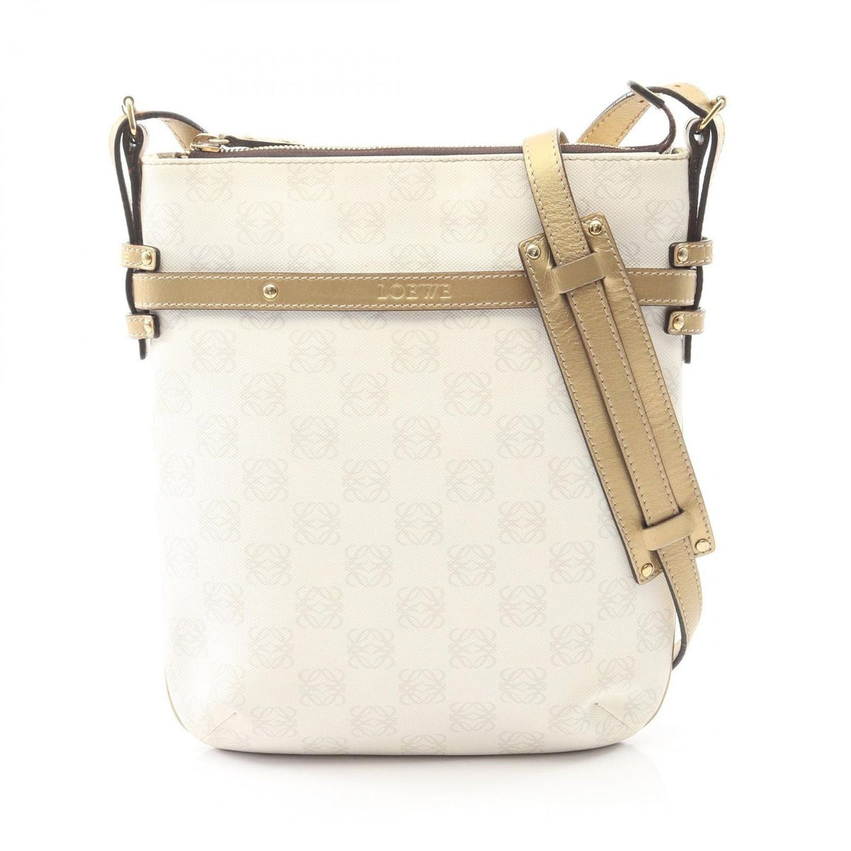 Loewe Shoulder Bag Repeat Anagram White Canvas Leather
