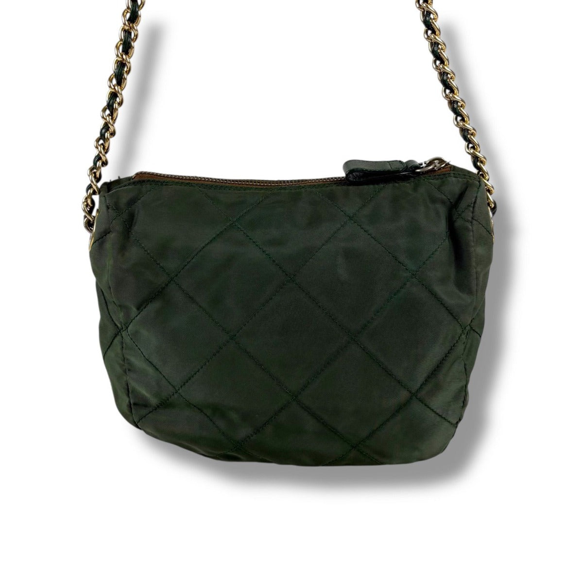 Prada Triangle Logo Chain Shoulder Bag Quilted Tessuto Nylon Khaki Green — view 4