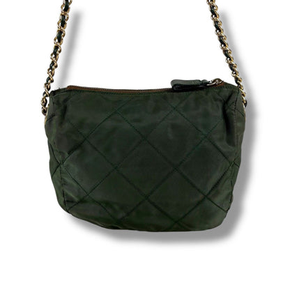 Prada Triangle Logo Chain Shoulder Bag Quilted Tessuto Nylon Khaki Green — view 4