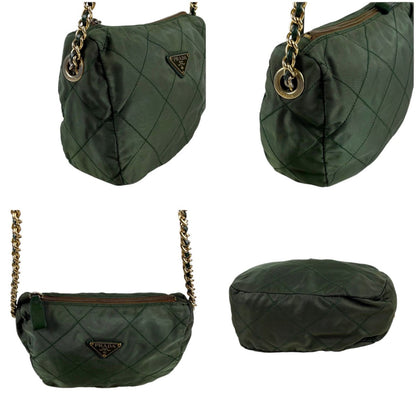 Prada Triangle Logo Chain Shoulder Bag Quilted Tessuto Nylon Khaki Green — view 5
