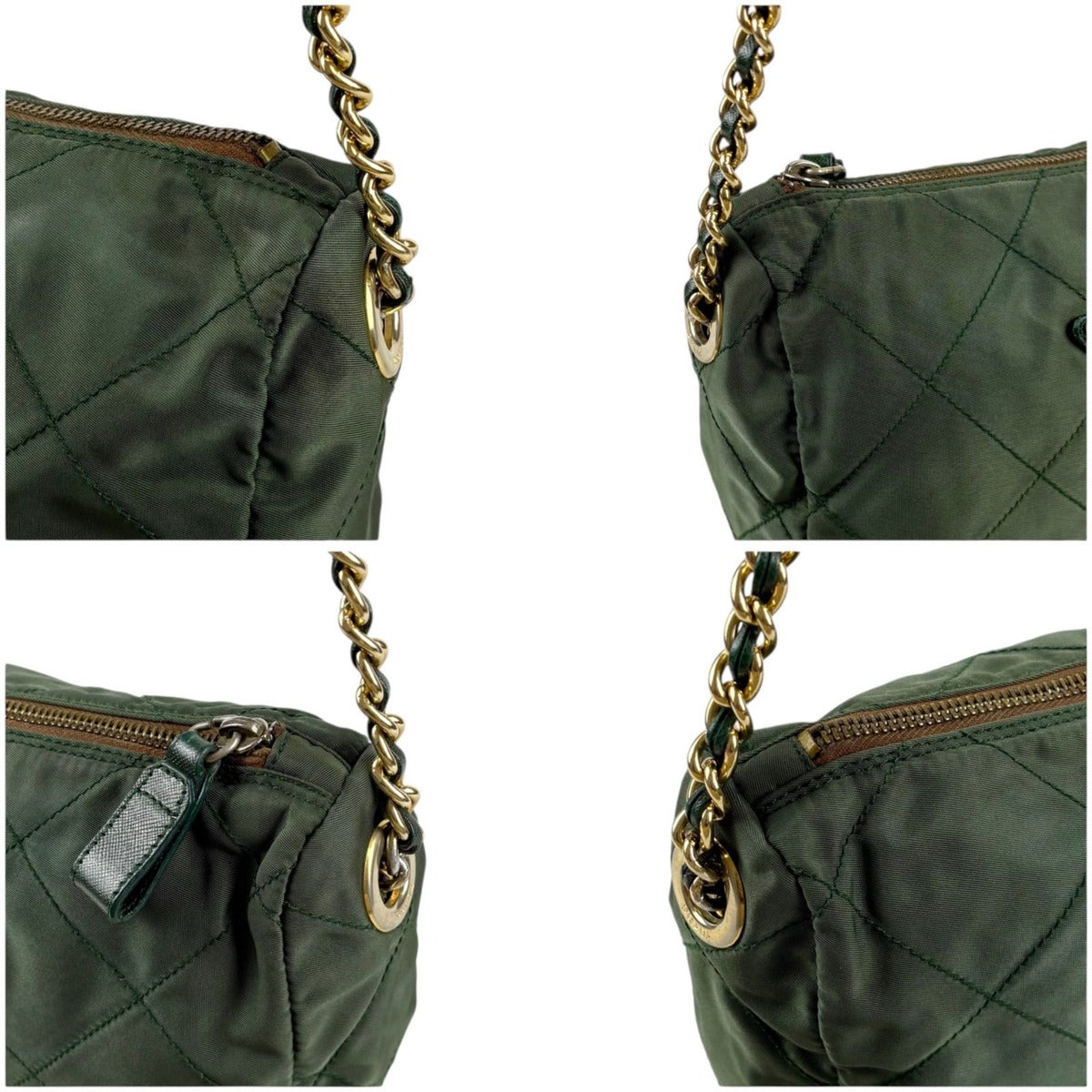 Prada Triangle Logo Chain Shoulder Bag Quilted Tessuto Nylon Khaki Green — view 6