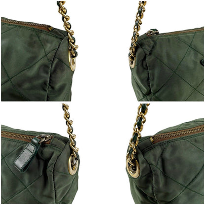 Prada Triangle Logo Chain Shoulder Bag Quilted Tessuto Nylon Khaki Green — view 6