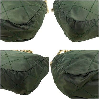 Prada Triangle Logo Chain Shoulder Bag Quilted Tessuto Nylon Khaki Green — view 7