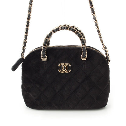 Chanel Velvet CC Logo Top Handle Chain Shoulder Bag Black