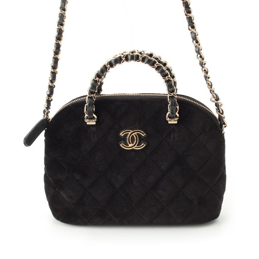 Chanel Velvet CC Logo Top Handle Chain Shoulder Bag Black