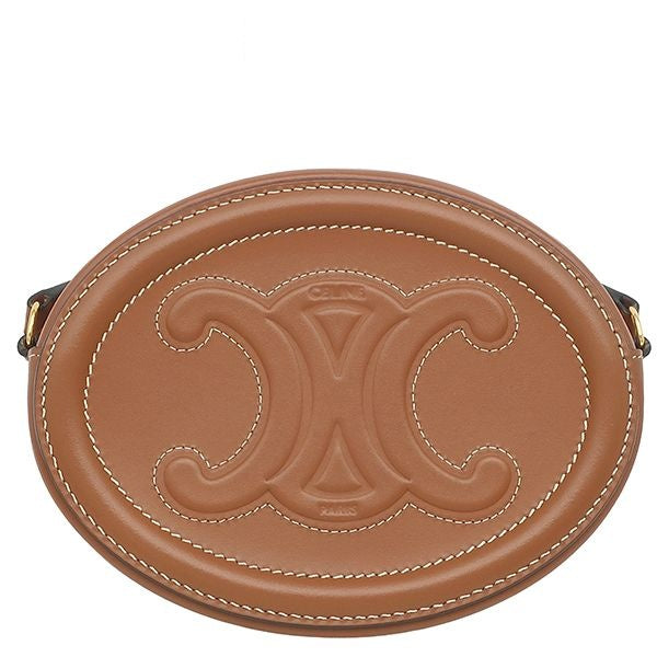 Celine Shoulder Bag Oval Perth Cuir Triomphe Leather Tan Gold Brown Mini