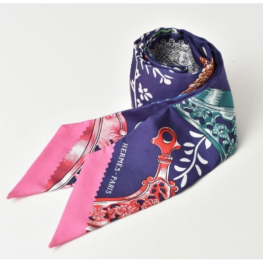 Hermes Tulley Scarf Silk Twill Royal Pink Multi