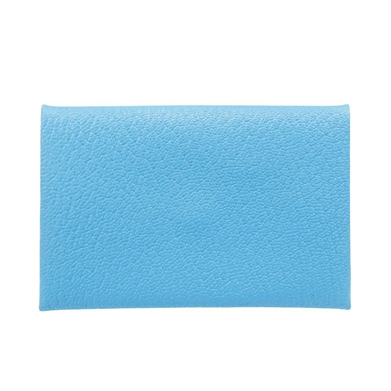 Hermes Card Case Men Brand Calvi Chevre Blue Aztec Business Holder