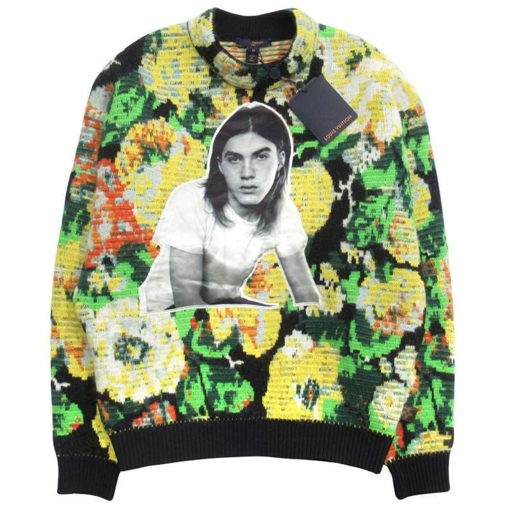 Louis Vuitton David Sims Flower Jacquard Knit Sweater M Yellow Green Multicolor