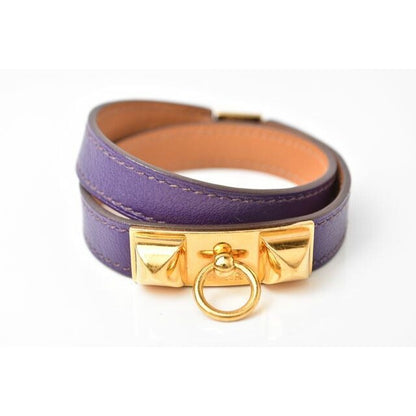 Hermes Bangle Bracelet Rival Doubletour Purple Gold Size — view 2