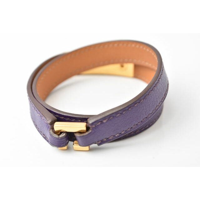 Hermes Bangle Bracelet Rival Doubletour Purple Gold Size — view 4