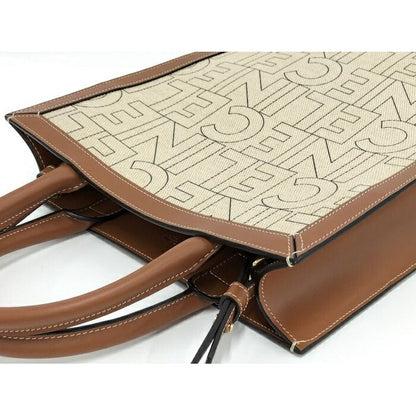 Celine 2-Way Shoulder Bag Small Vertical Cabas Canvas Leather Light Beige Brown — view 3