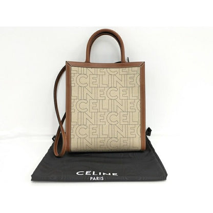 Celine 2-Way Shoulder Bag Small Vertical Cabas Canvas Leather Light Beige Brown — view 10