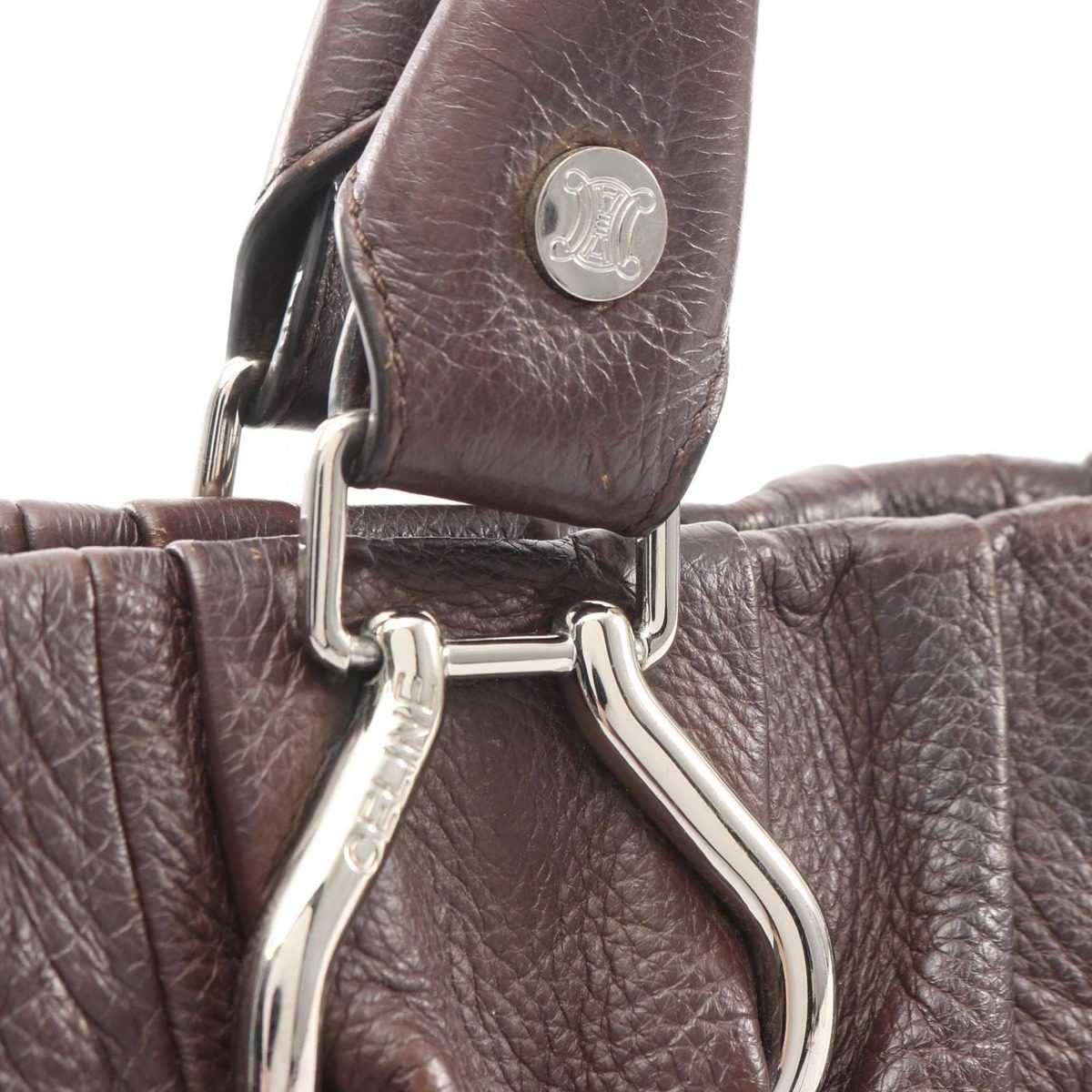 Celine Shoulder Bag Pillow Small 2-Way Dark Brown Leather Hand — view 7