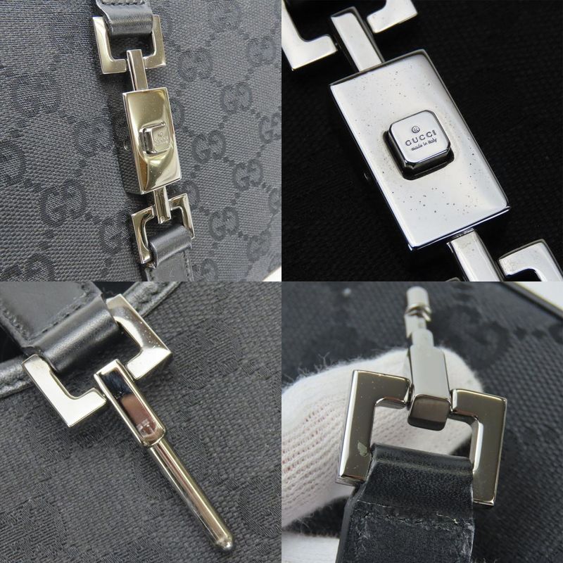 Gucci Handbag 01719 Jackie GG Canvas Black Silver Hardware Shoulder Usual Women