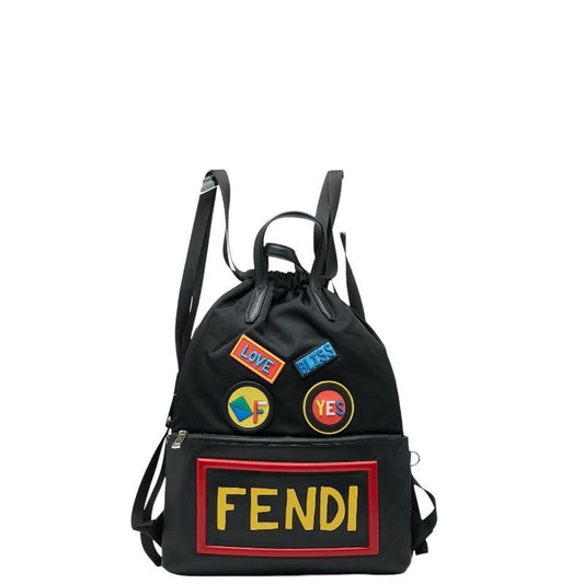 Fendi Logo Face Backpack Nap Sac 7 Vz034 Black Multicolor Nylon Leather