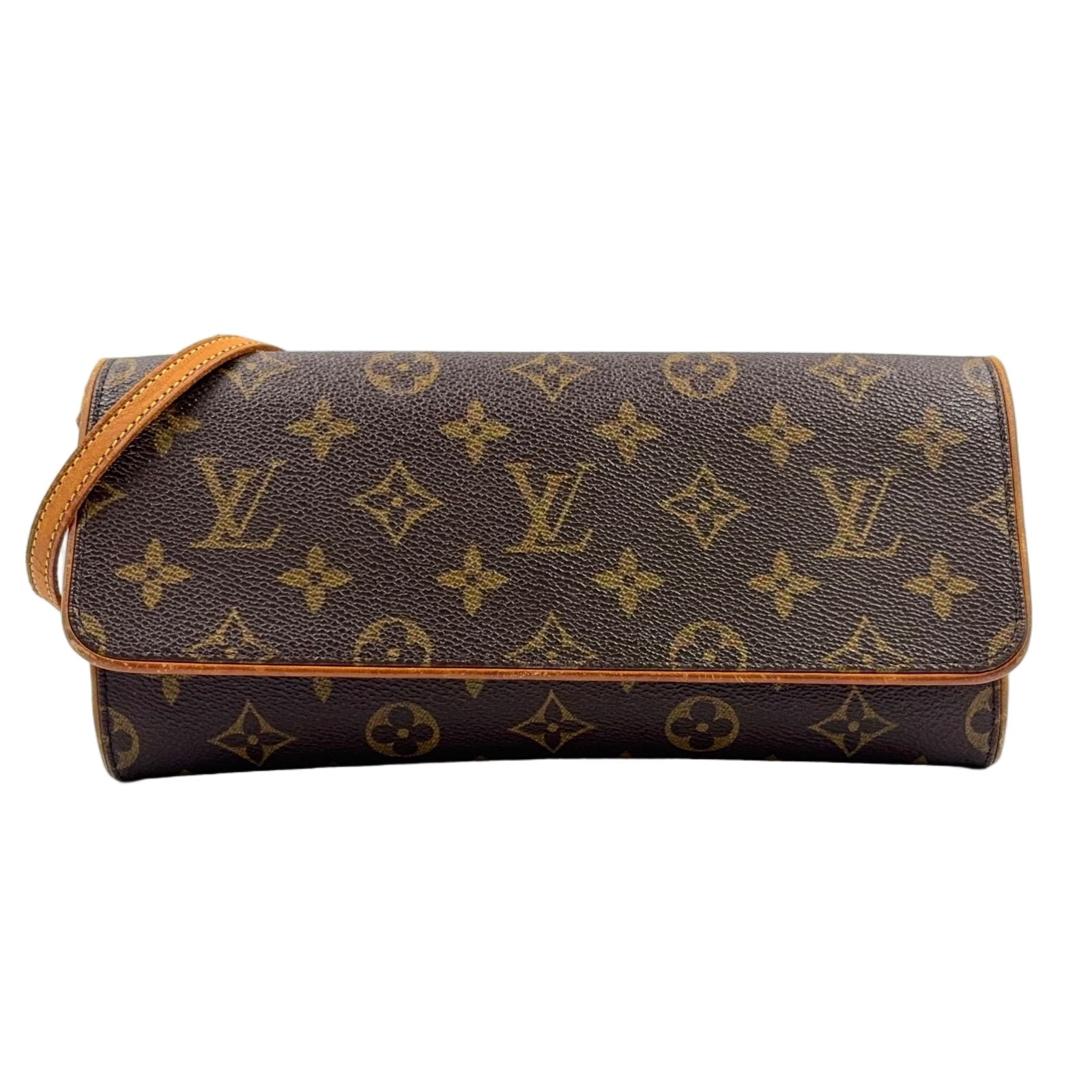 Louis Vuitton Pochette Twin GM Monogram Leather Brown Shoulder Bag Gold