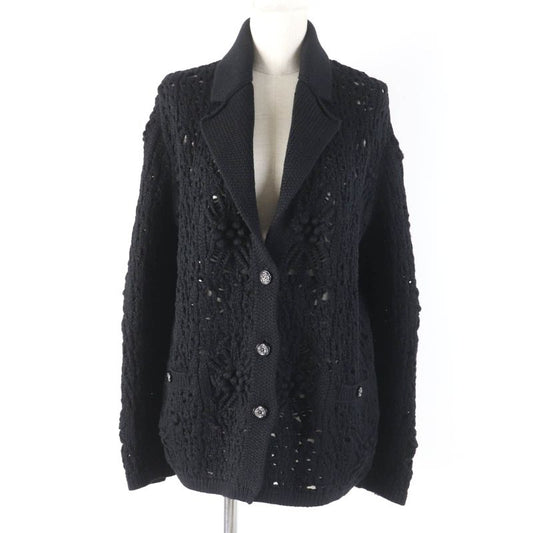 CHANEL P72095k10354 100% Cashmere Openwork Knit Cardigan With Coco Mark Buttons