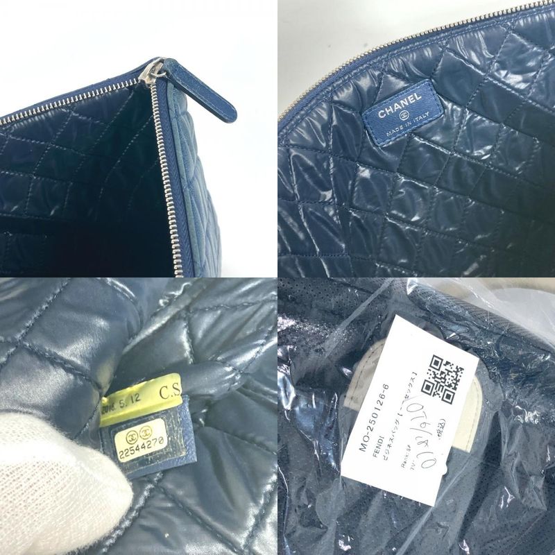 Chanel Clutch Bag CC Coco Mark Quilted Leather Navy