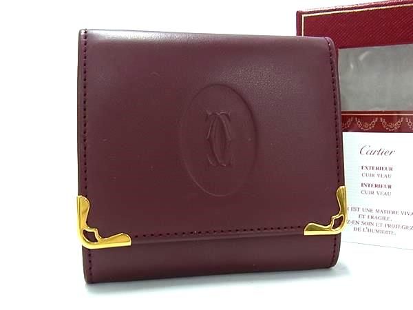 Cartier Must Line Leather Coin Case Coin Purse Ladies Men's Bordeaux