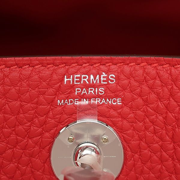 Hermes Shoulder Bag Lindy Mini 20 Taurillon Clemence Vermilion Silver Hardware