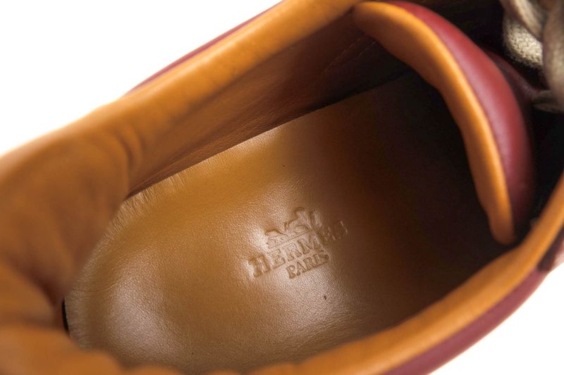 Hermes Shoes Sneakers Shoes Low Cut Ladies Women Leather Genuine Red Brown Red