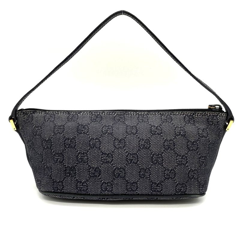 Gucci 07198 Pouch Accessory Pouch Handbag Black And Gray Denim GG Canvas Pouch