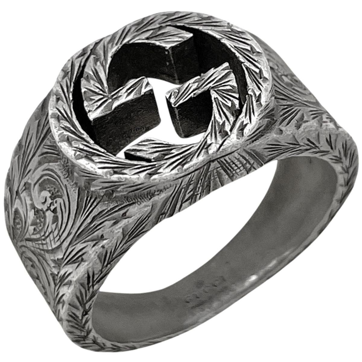 Gucci Interlocking Ring Arabesque Silver