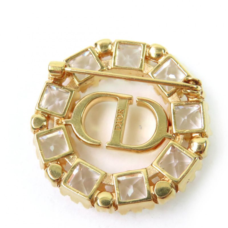 Christian DIOR Petit CD Logo Brooch With Rhinestones Gold Ladies Accessories