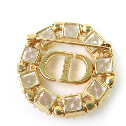 Christian DIOR Petit CD Logo Brooch With Rhinestones Gold Ladies Accessories