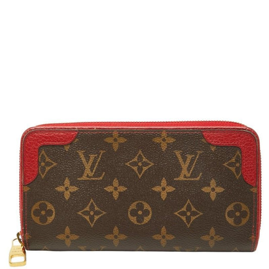 Louis Vuitton Monogram Zippy Wallet Retiro Brown Cerise Leather