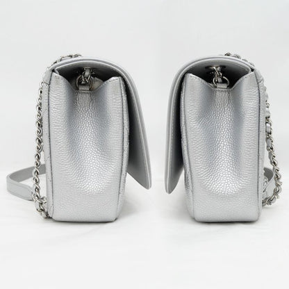 Chanel Small Chain Shoulder Bag Filigree Caviar Skin Silver Hardware