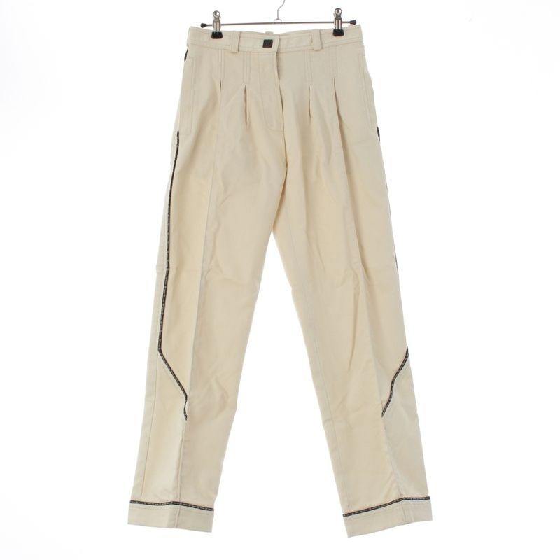 Chanel Sports 04 P Logo Line Tuck Straight Pants Bottoms off White 36