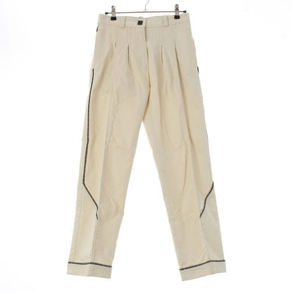 Chanel Sports 04 P Logo Line Tuck Straight Pants Bottoms off White 36