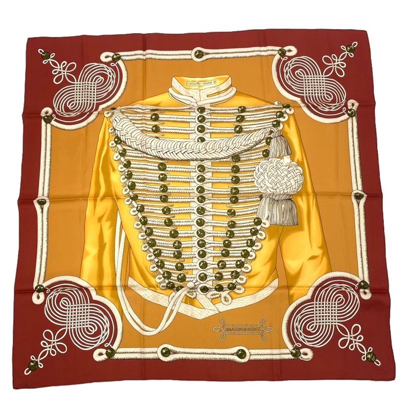 Hermes Carre 90 Brandebourgs Brandenburg Decor Scarf Silk Red And Yellow