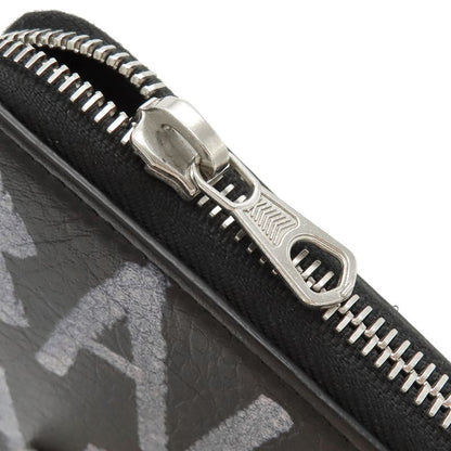 Balenciaga Long Wallet Round Zipper Graffiti Leather Black Silver Hardware