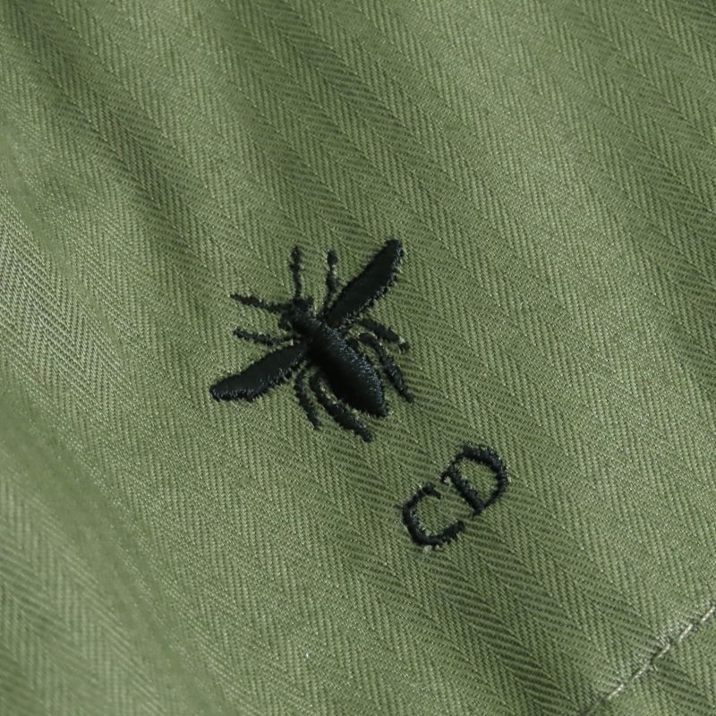 Christian DIOR 857m82a3726 100% Cotton Bee Embroidery Hooded Zip Up Military
